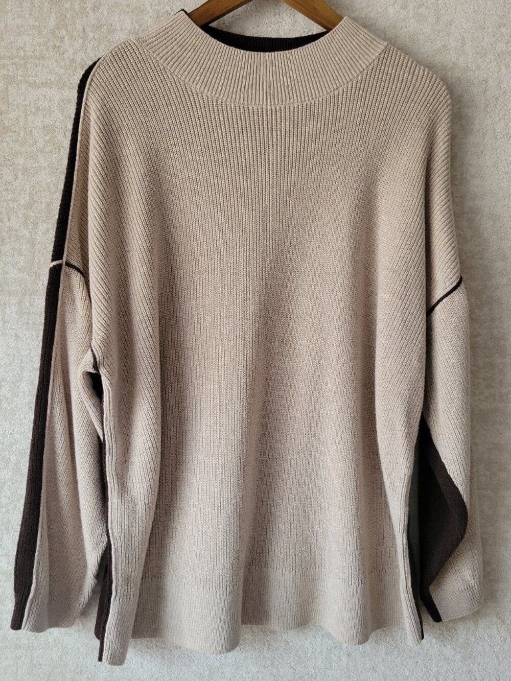J.Jill Colorblock 2X Plus Size Ribbed Mock Neck Sweater Beige Brown Knit Cozy